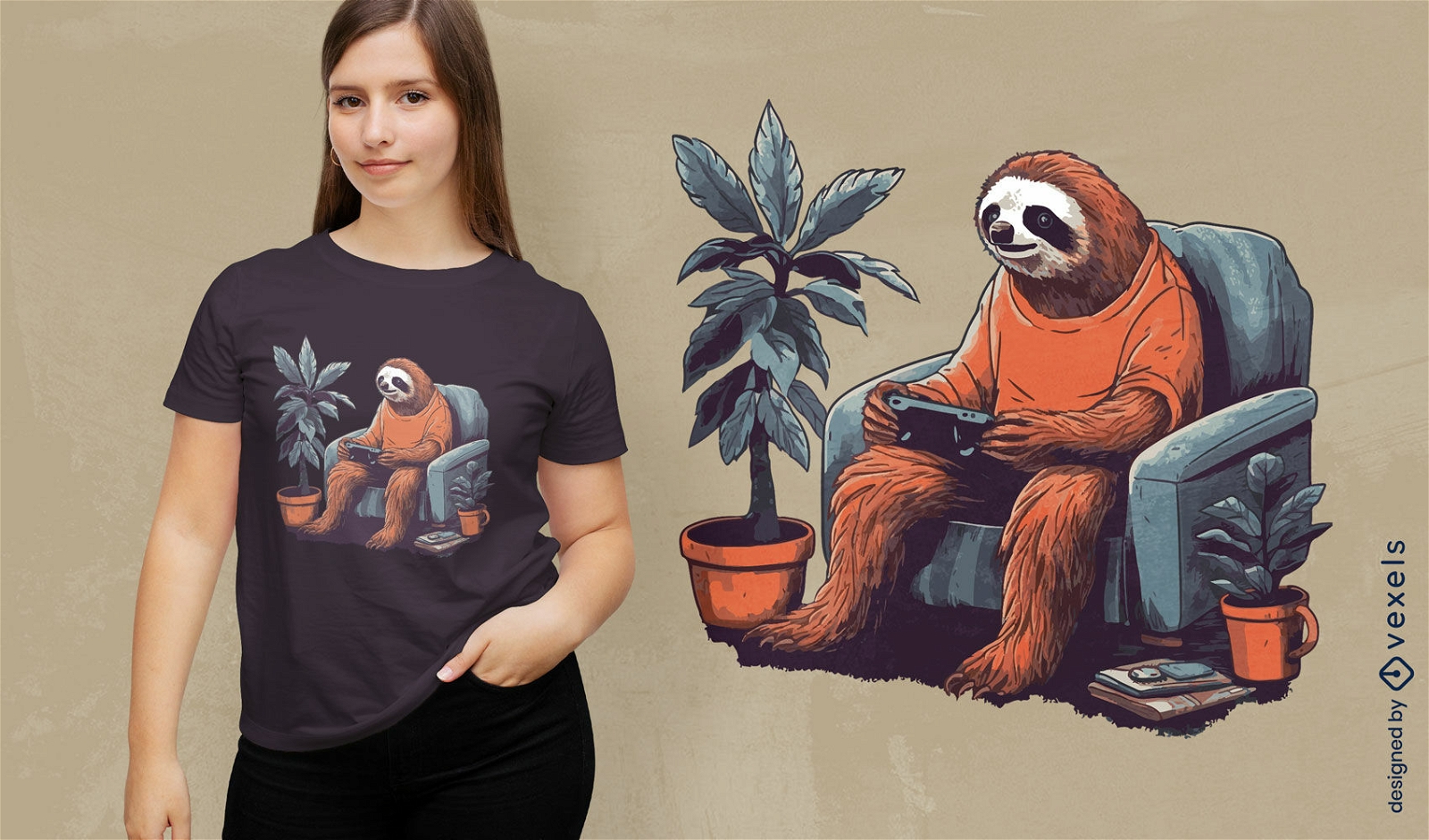 Sloth playing videogames t-shirt design