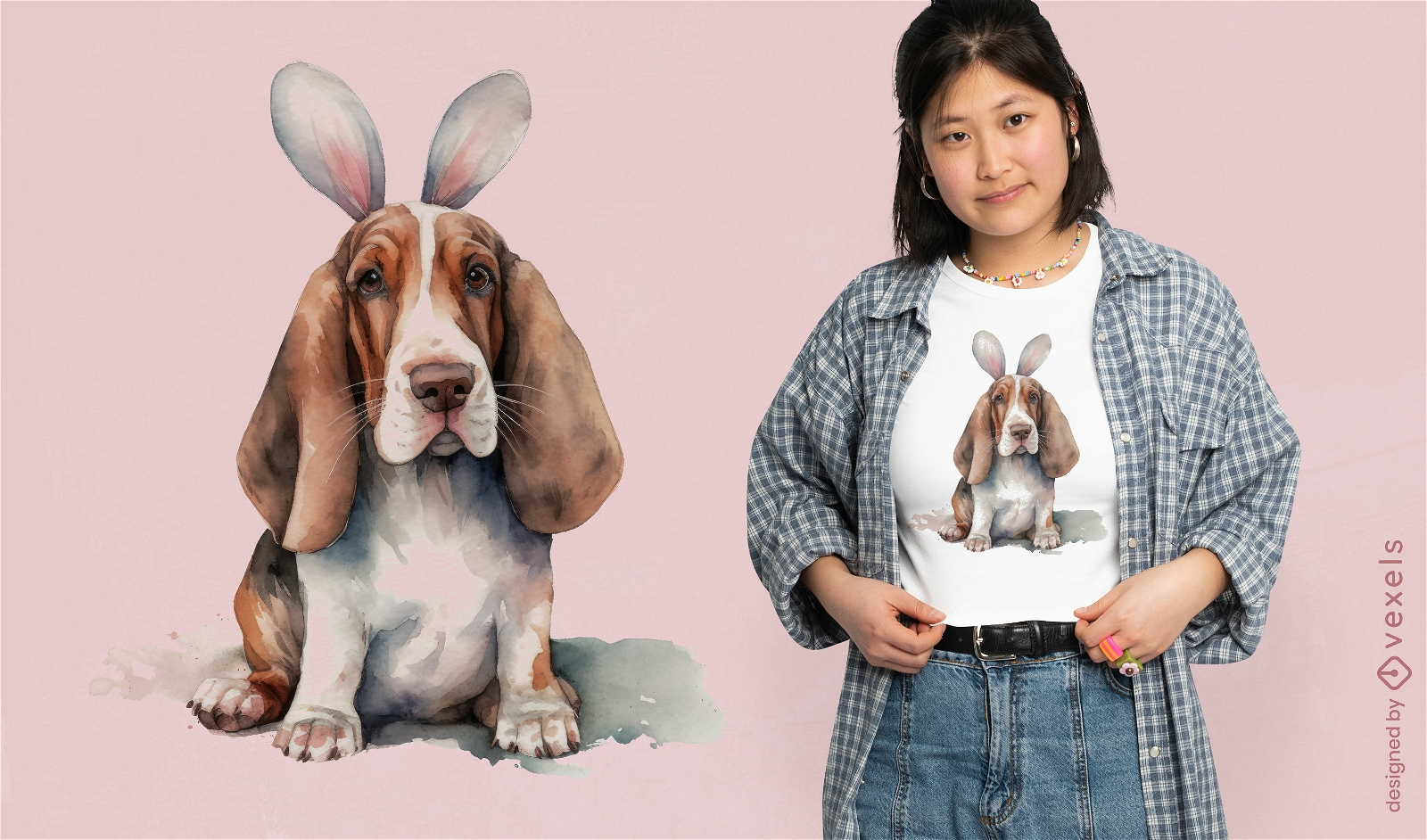 Design de camiseta de Basset Hound de Páscoa com orelhas de coelho