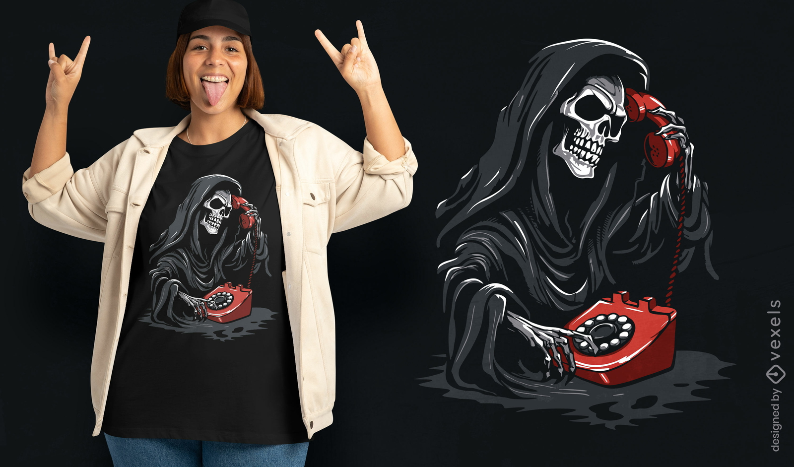 Diseño de camiseta de teléfono rojo Grim Reaper