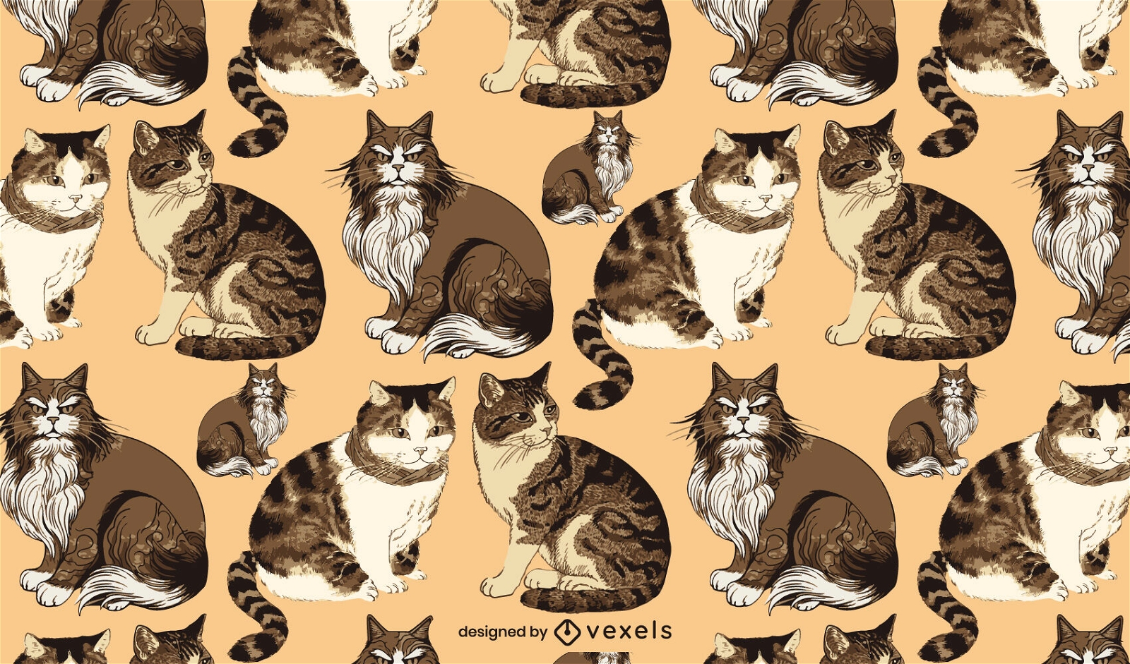 Realistic cats pattern design
