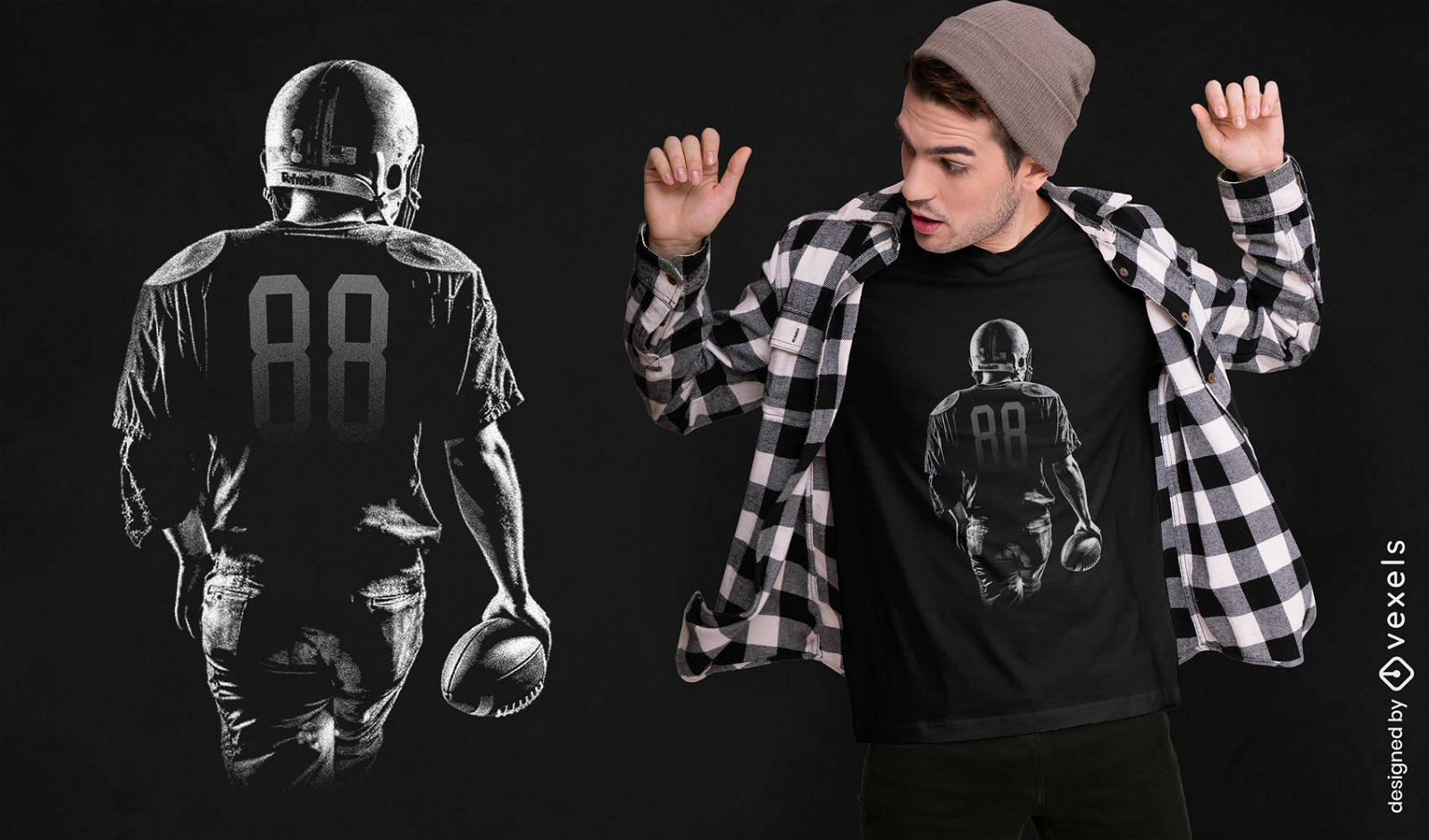 Diseño de camiseta de jugador de fútbol americano desde detrás.