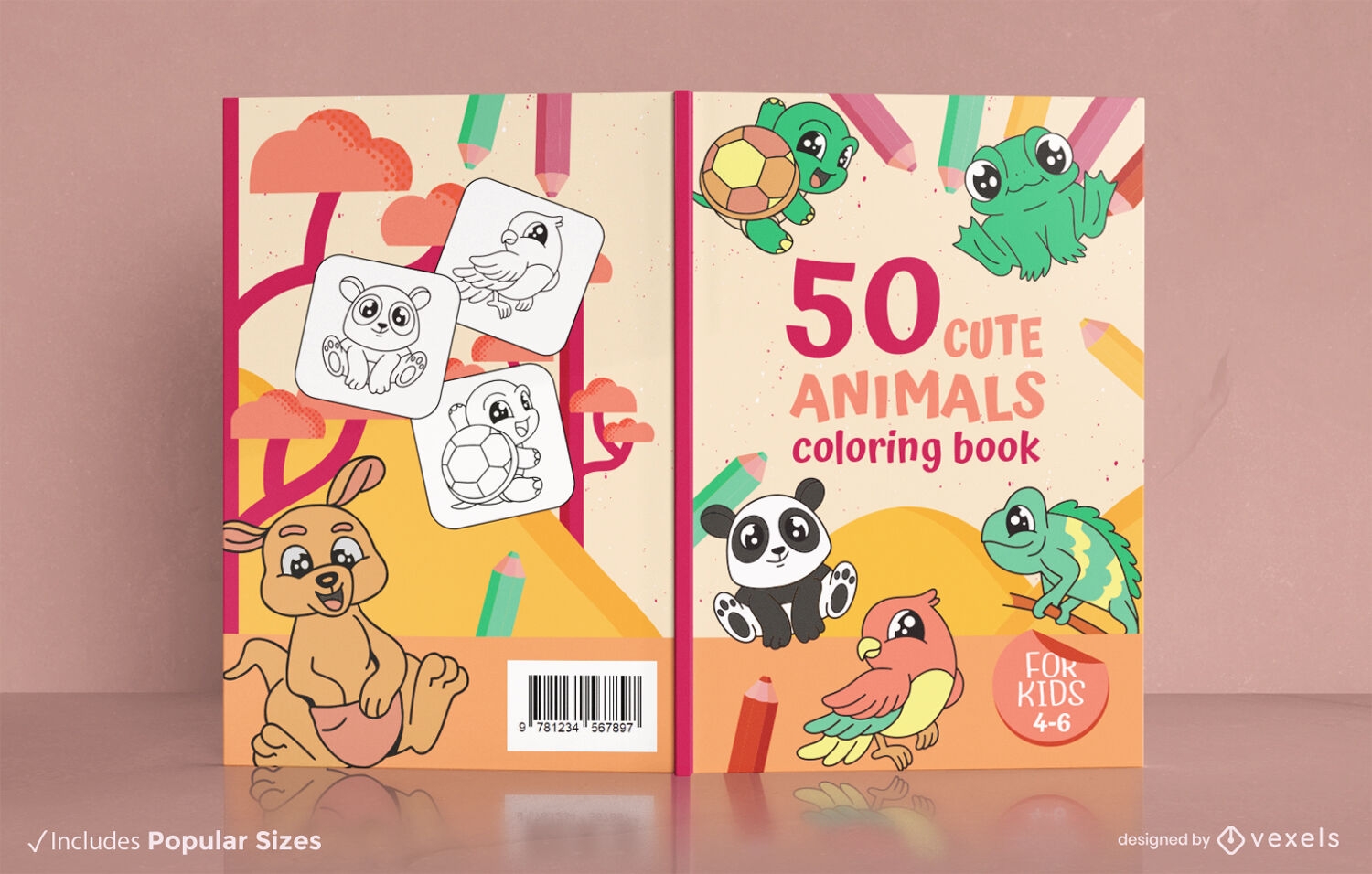 50 animals coloring book cover design KDP