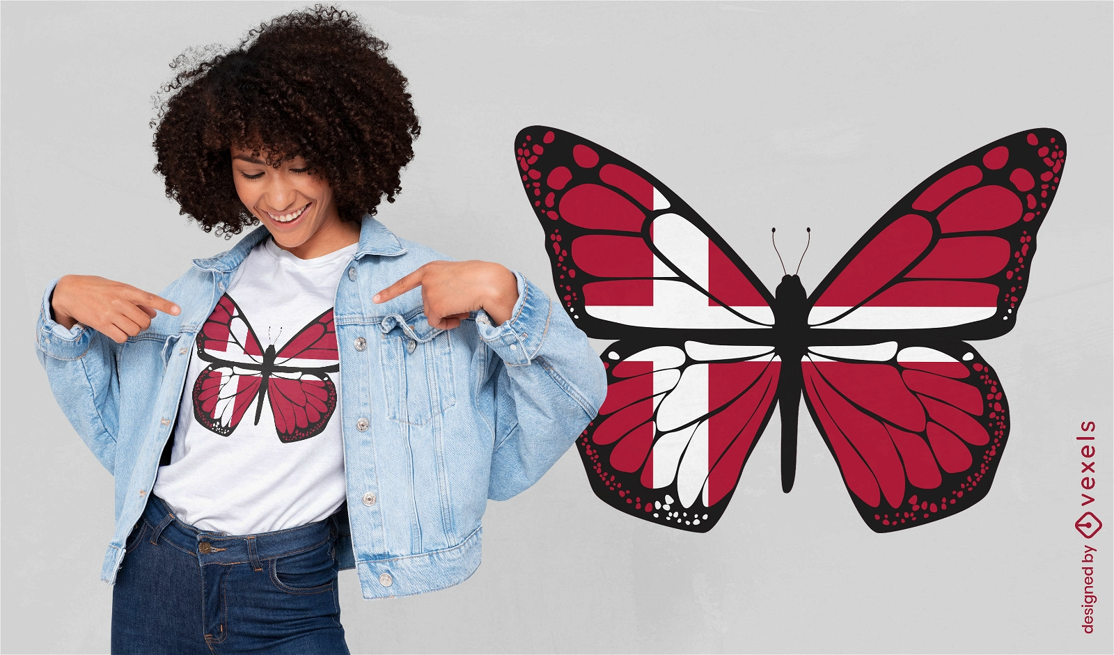 Diseño de camiseta de mariposa de bandera de Dinamarca