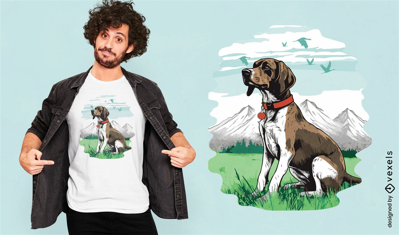 Diseño de camiseta de perro en las montañas.