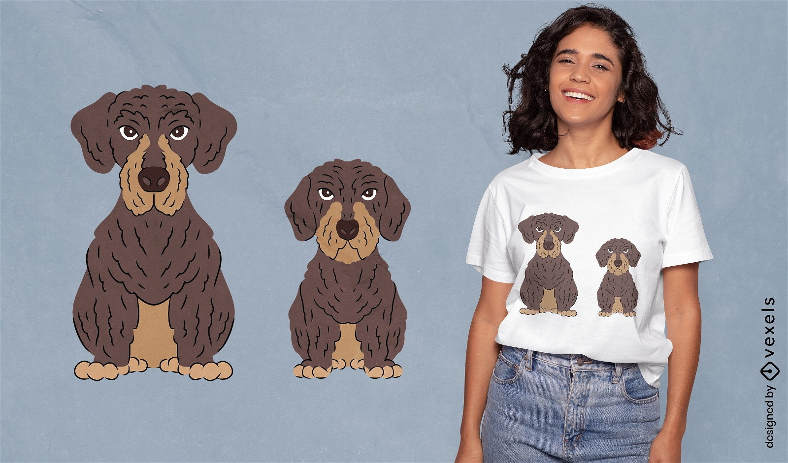 Diseño de camiseta de perros salchicha de pelo duro