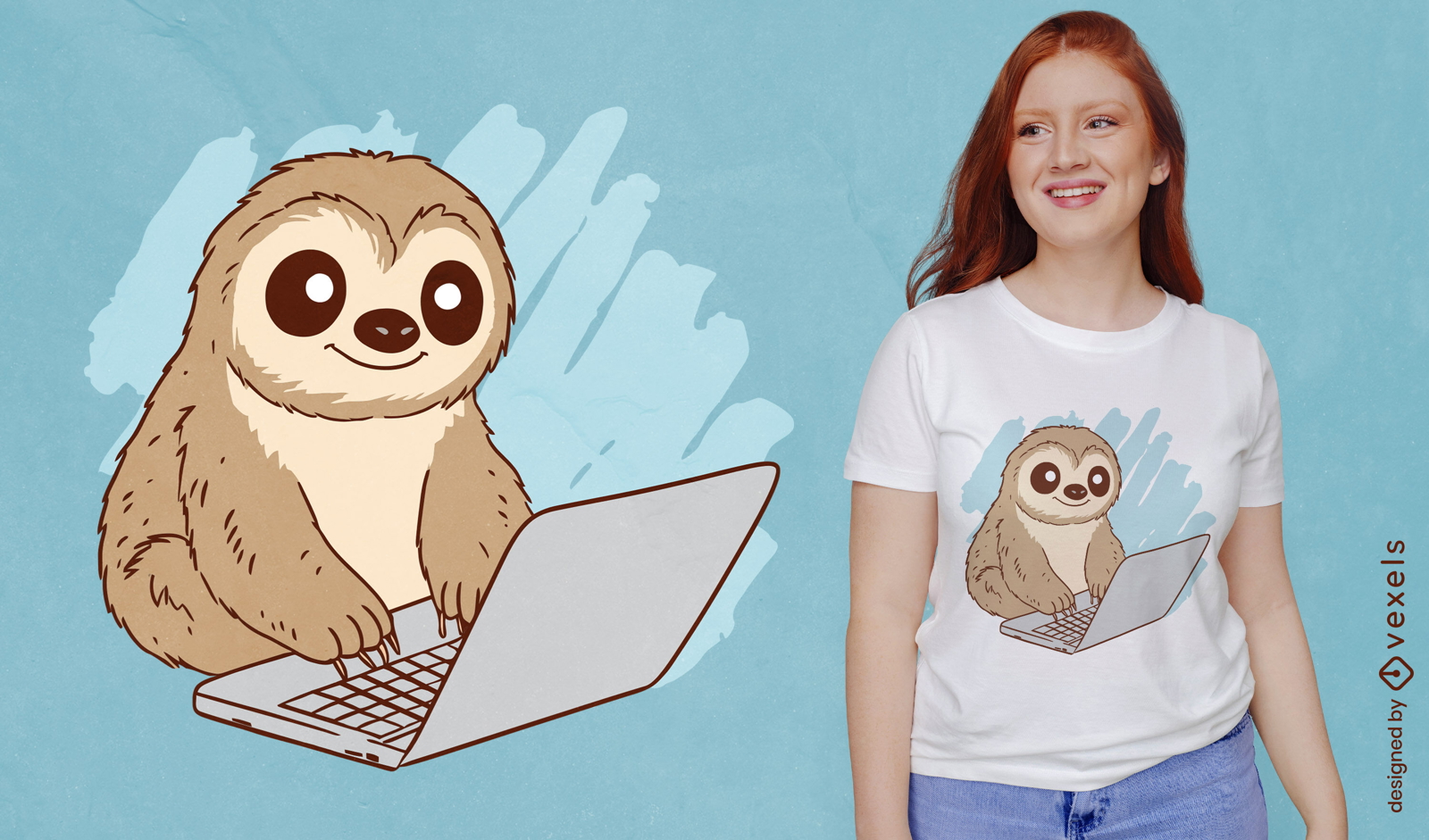 Sloth using computer t-shirt design