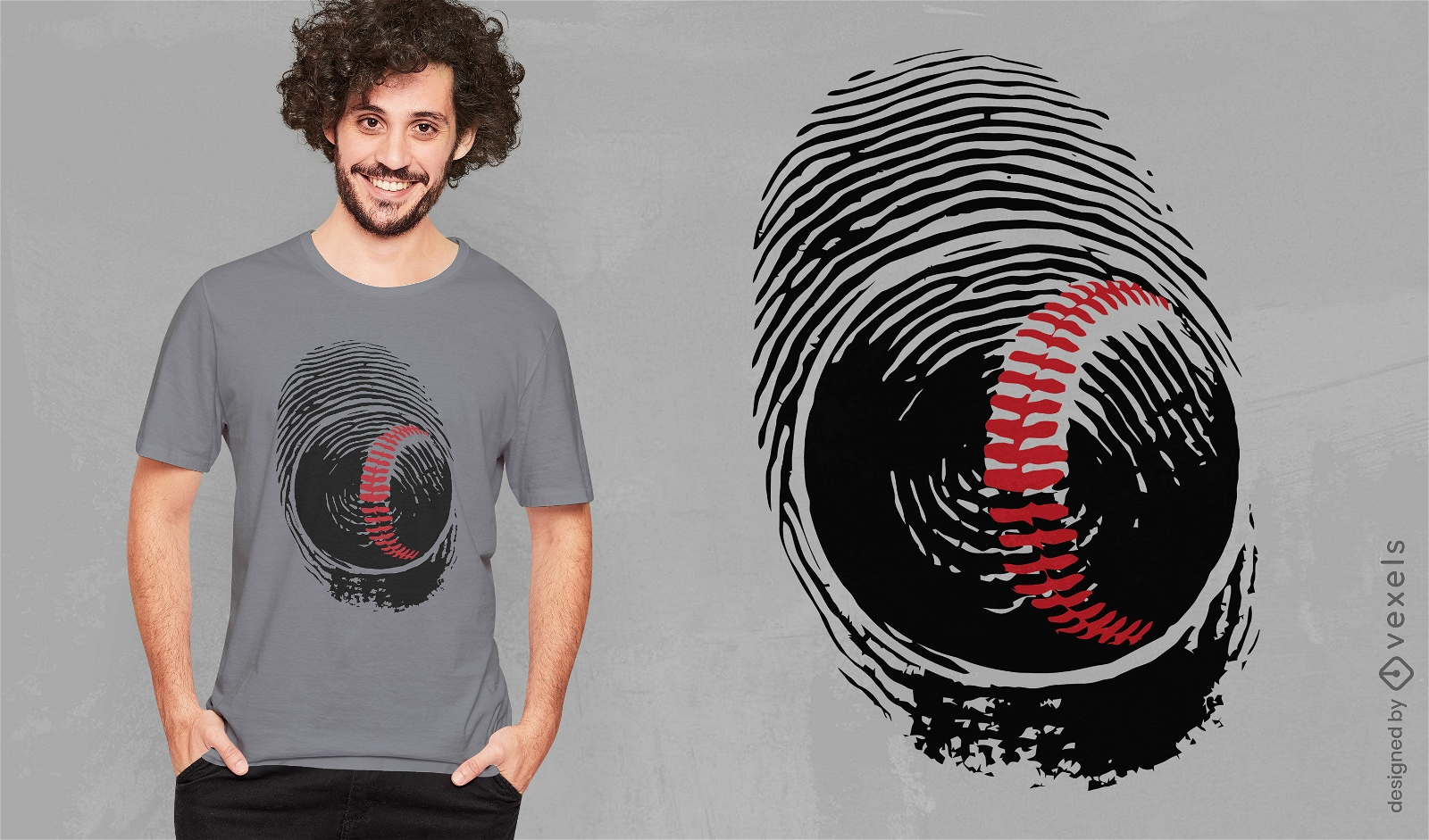Diseño de camiseta de béisbol con huella dactilar.