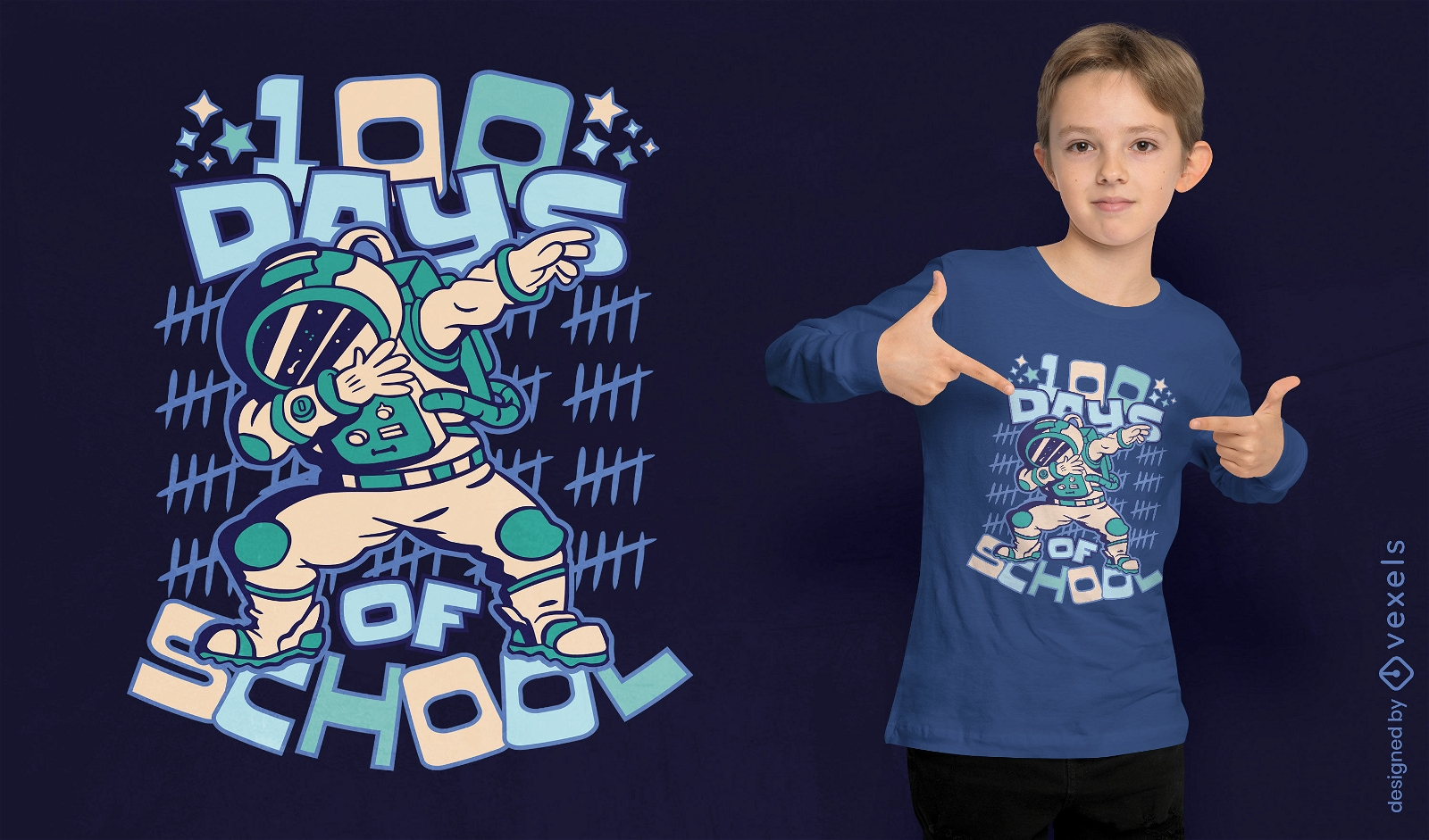 100 dias de design de camiseta de astronauta escolar