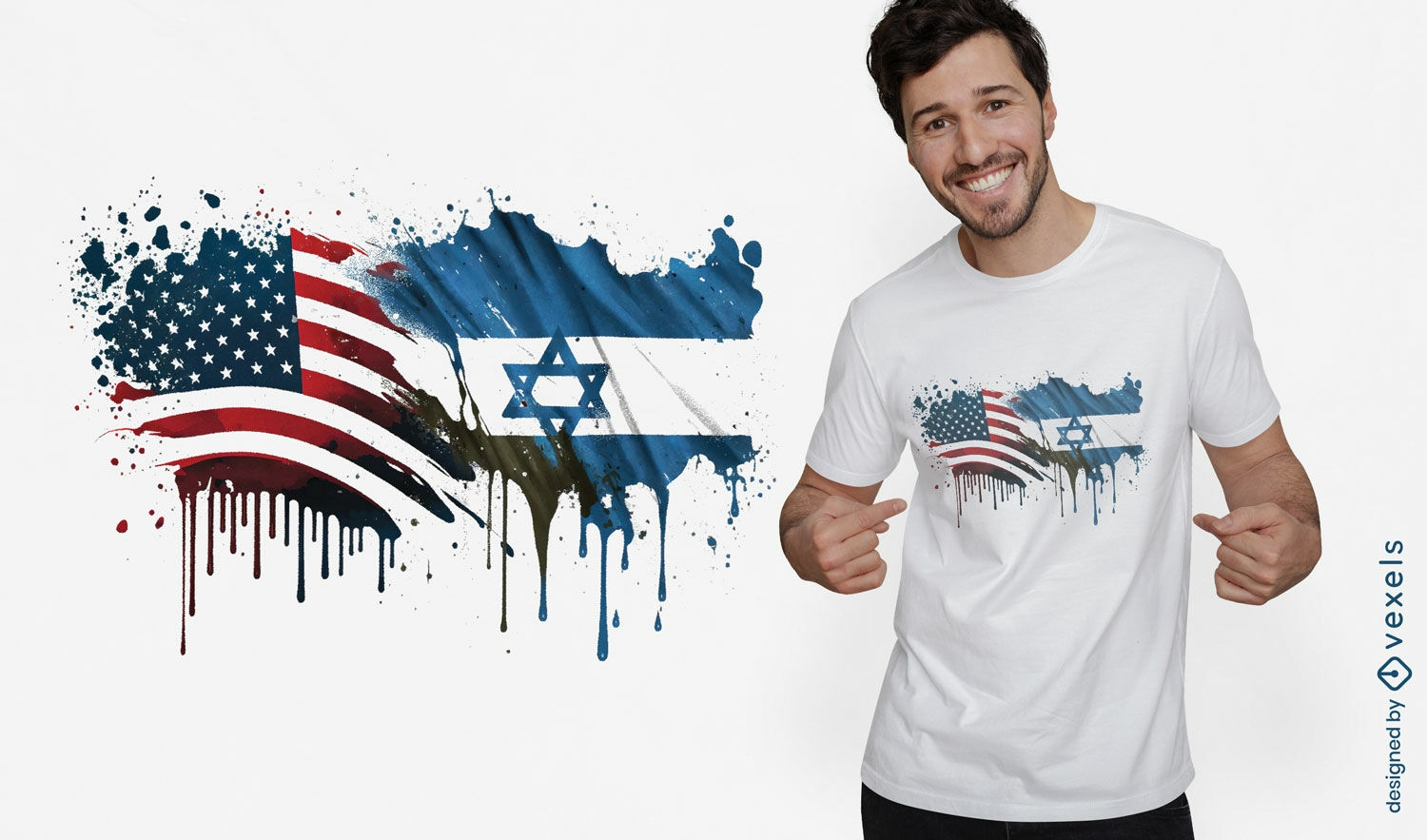 Diseño de camiseta de banderas de Estados Unidos e Israel.