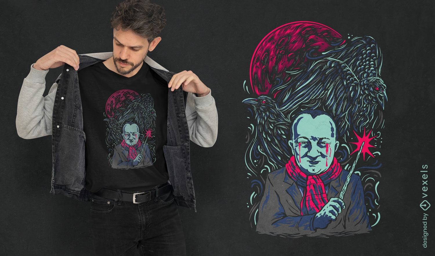 Raven Wizard com um design de t-shirt cachecol