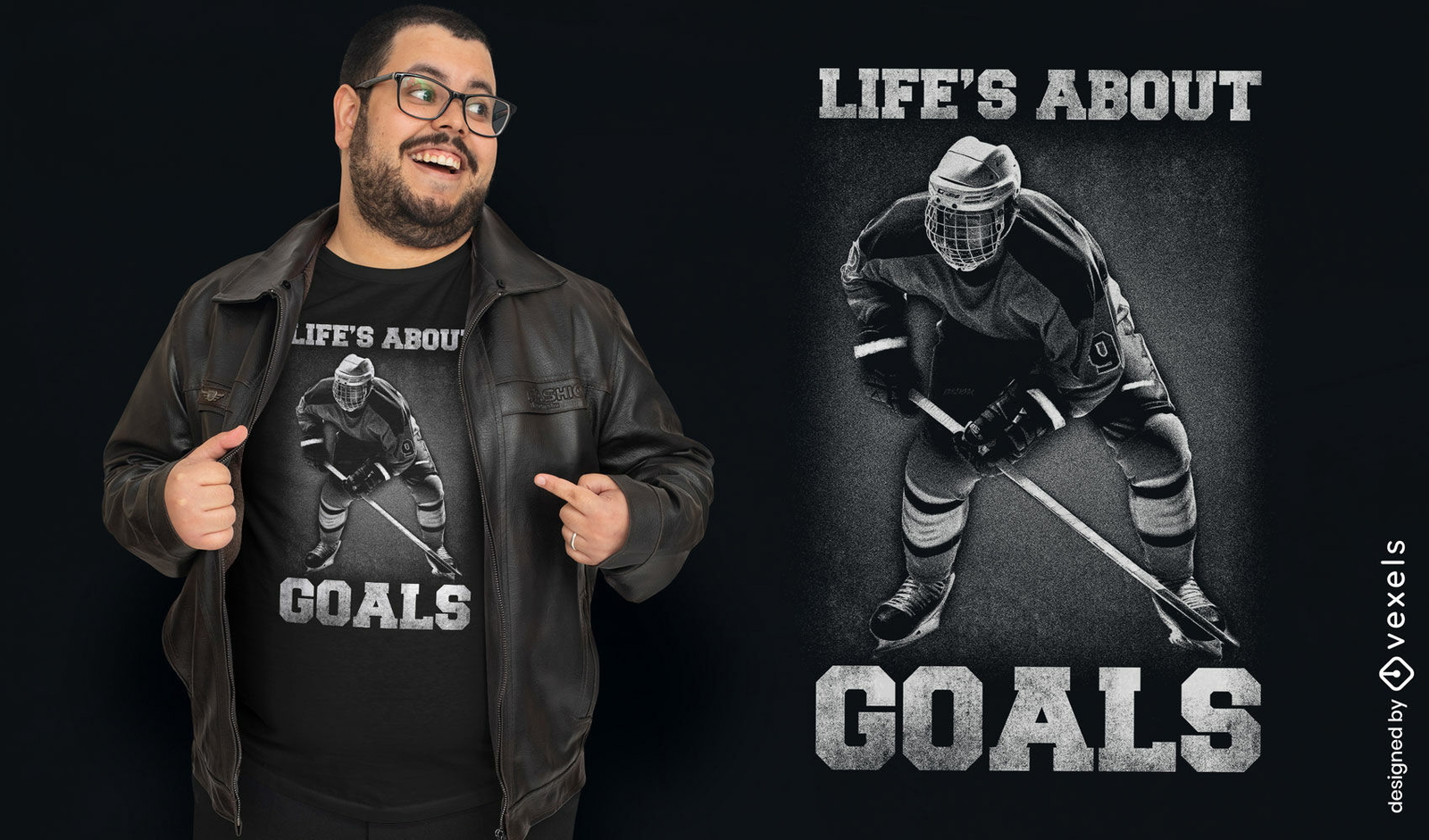 Diseño de camiseta con cita de goles de hockey.