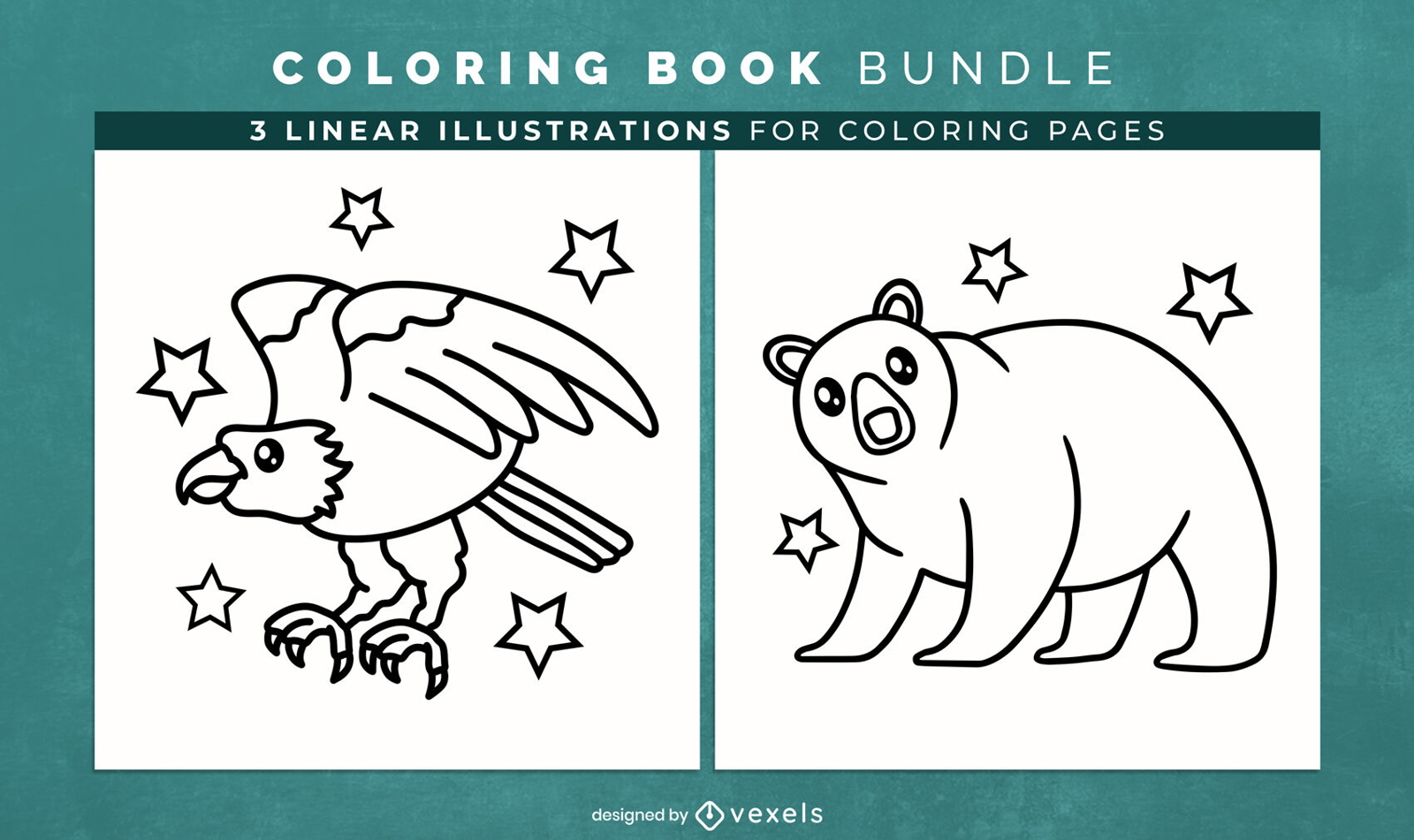 Animais fofos e brilhantes, páginas de design de livros para colorir