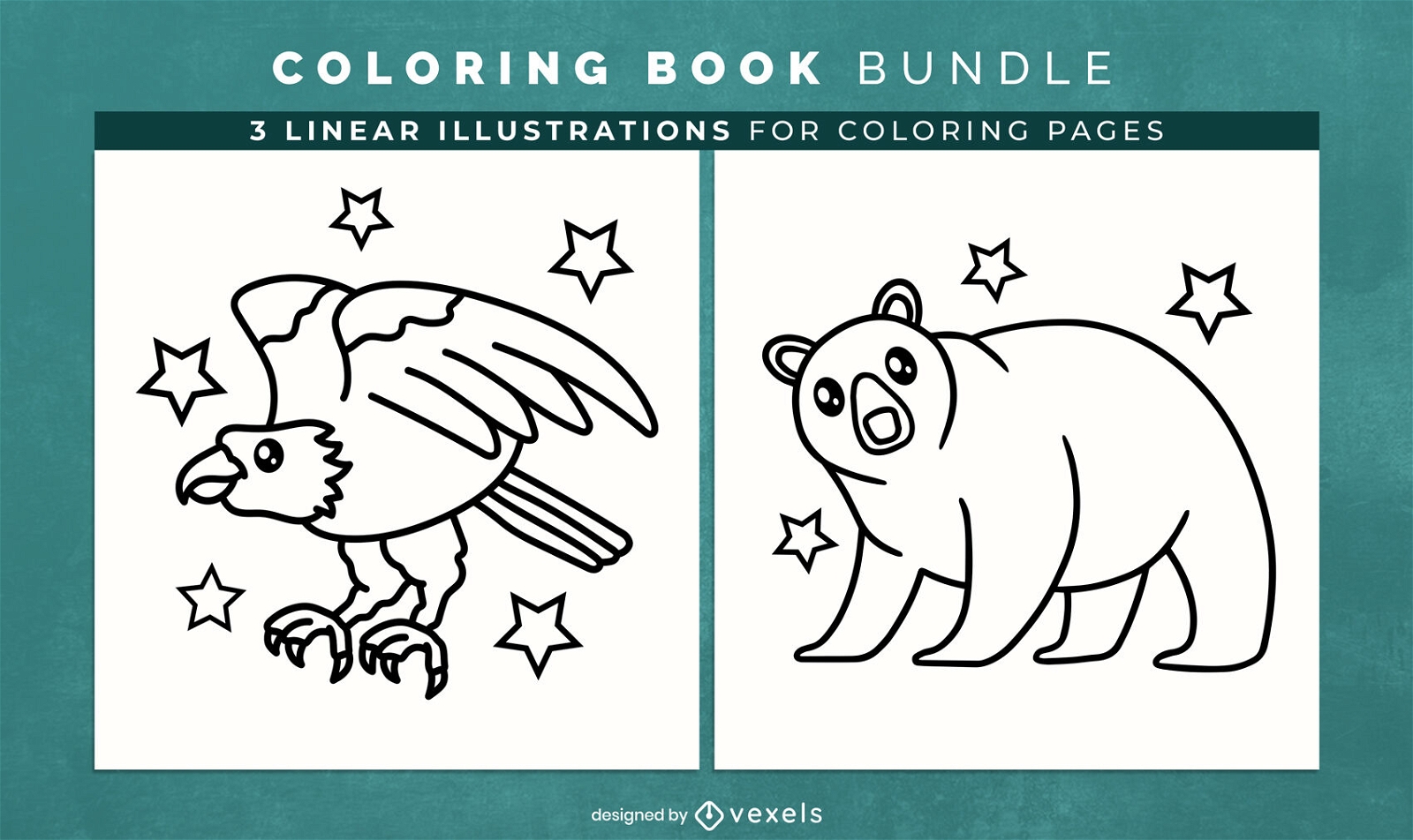 Páginas de diseño de libro para colorear de animales lindos y brillantes