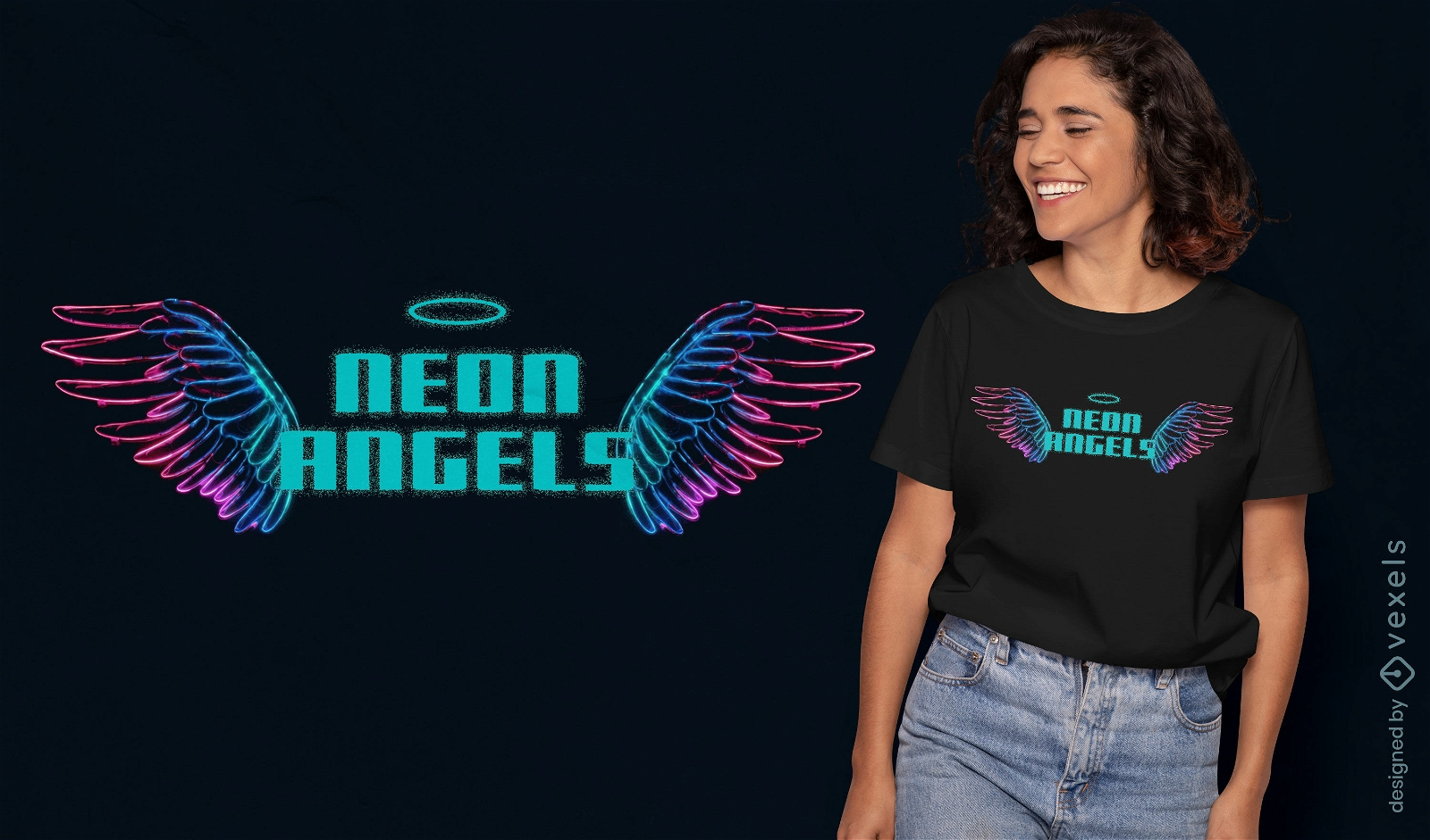 Neon angel wings fantasy t-shirt psd