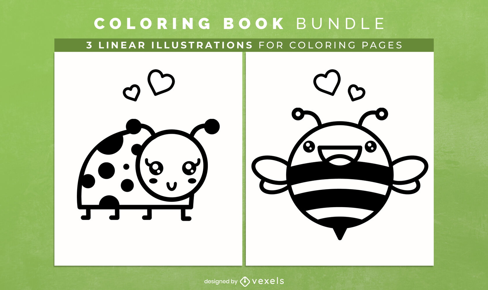 Páginas de design de livros para colorir de joaninha e abelha bonitos