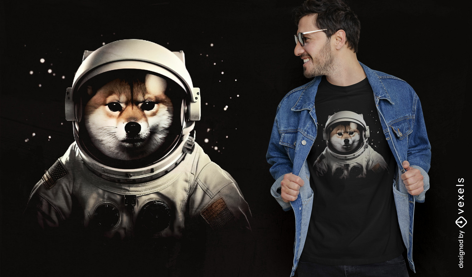 Diseño de camiseta de astronauta Shiba Inu.