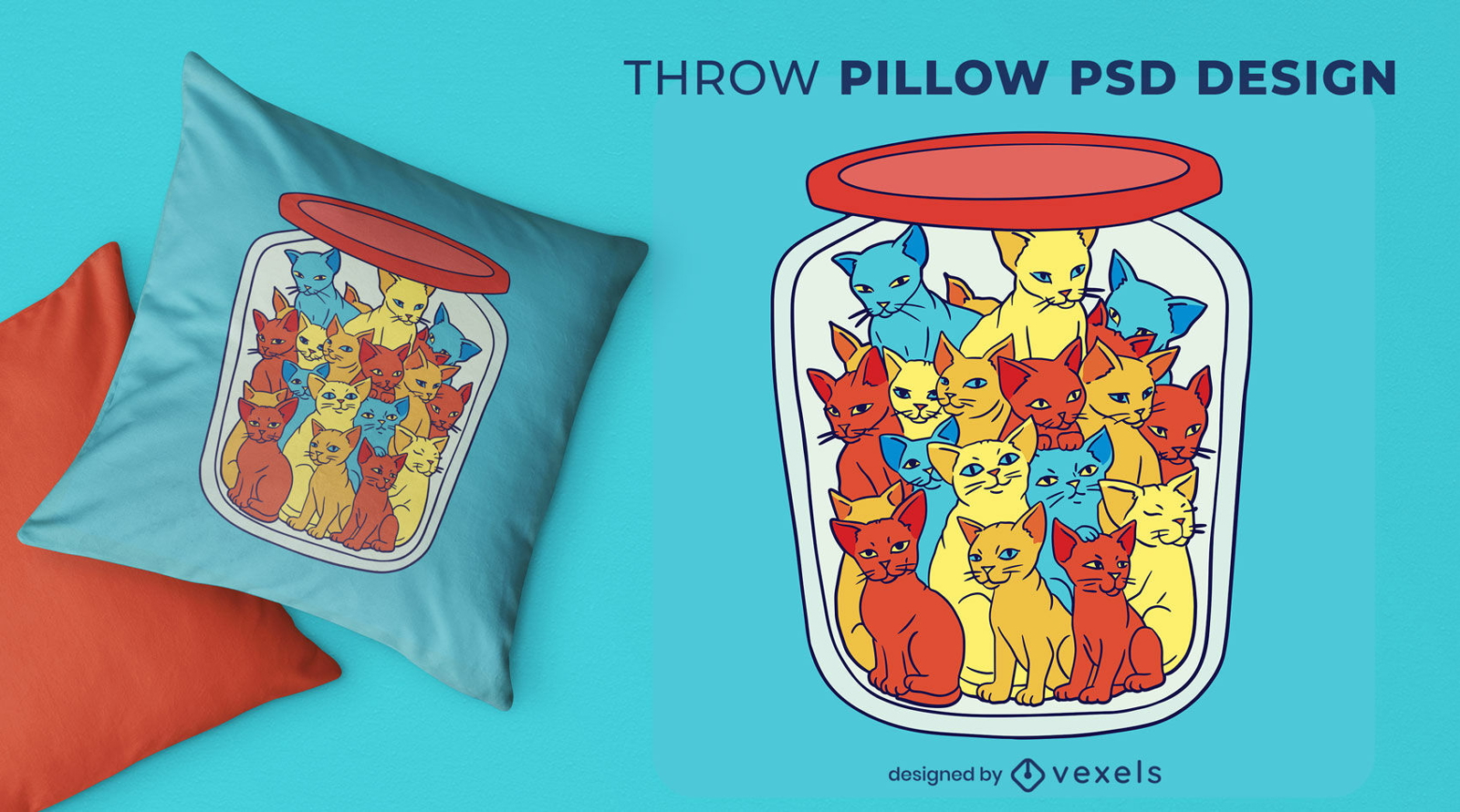 Jar with colorful cats throw pillow design