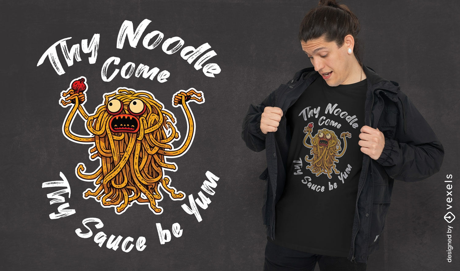 Design de camiseta com citação de monstro de espaguete