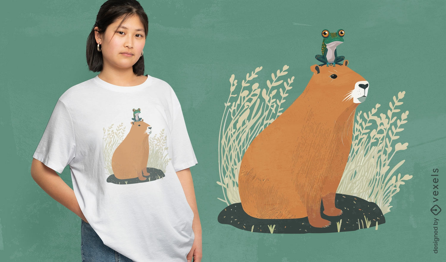 Capybara- und Frosch-T-Shirt-Design
