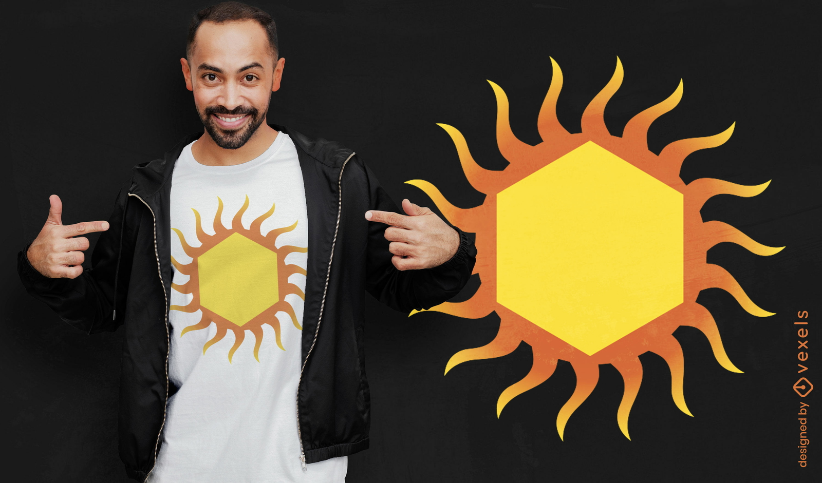 Design geométrico de camiseta com sol