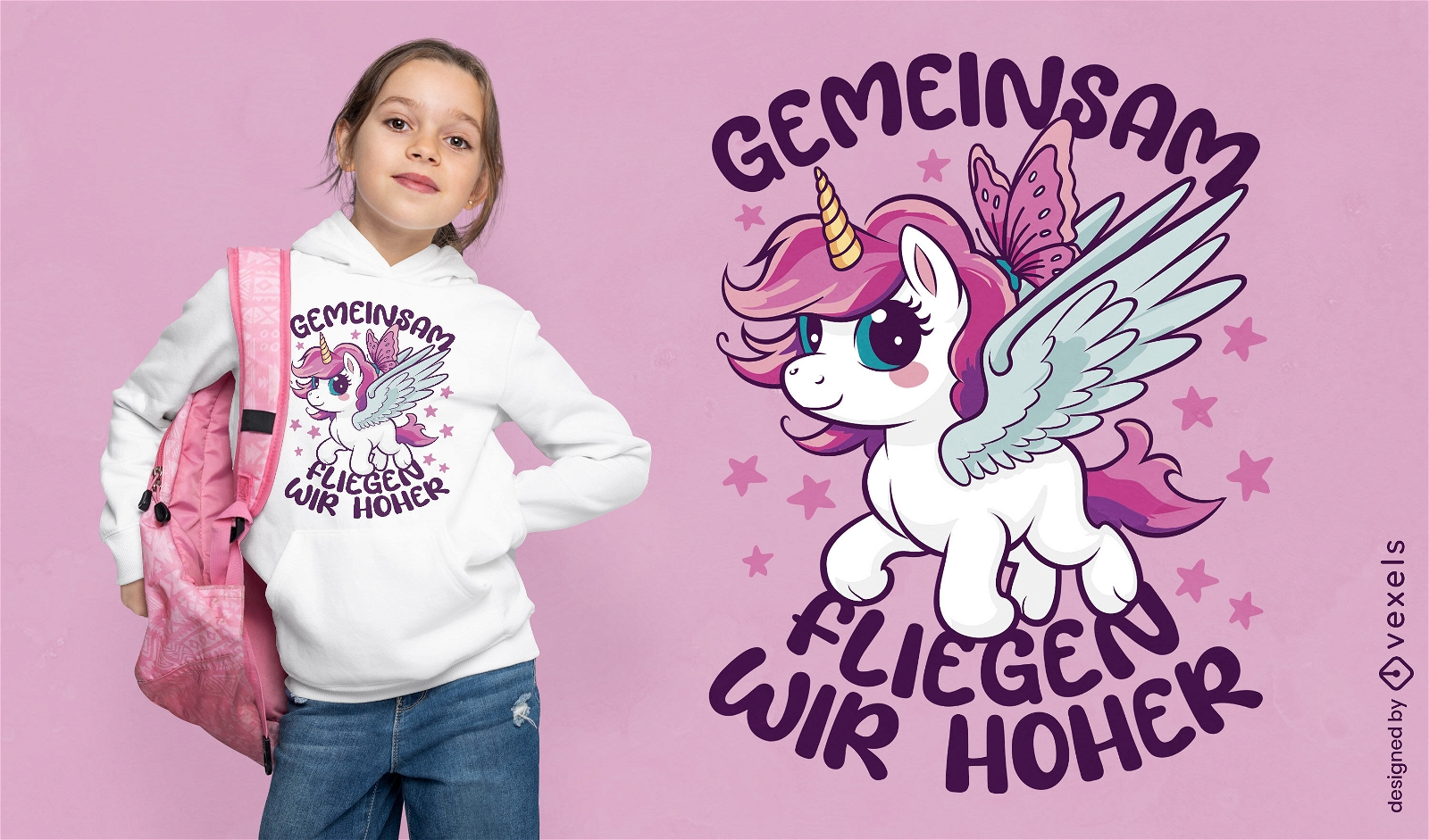 Diseño de camiseta de mariposa unicornio.