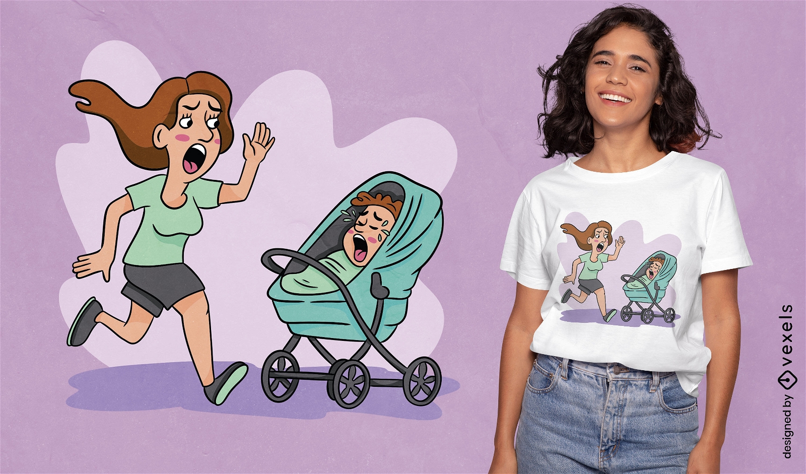 Mama läuft mit einem Baby-T-Shirt-Design