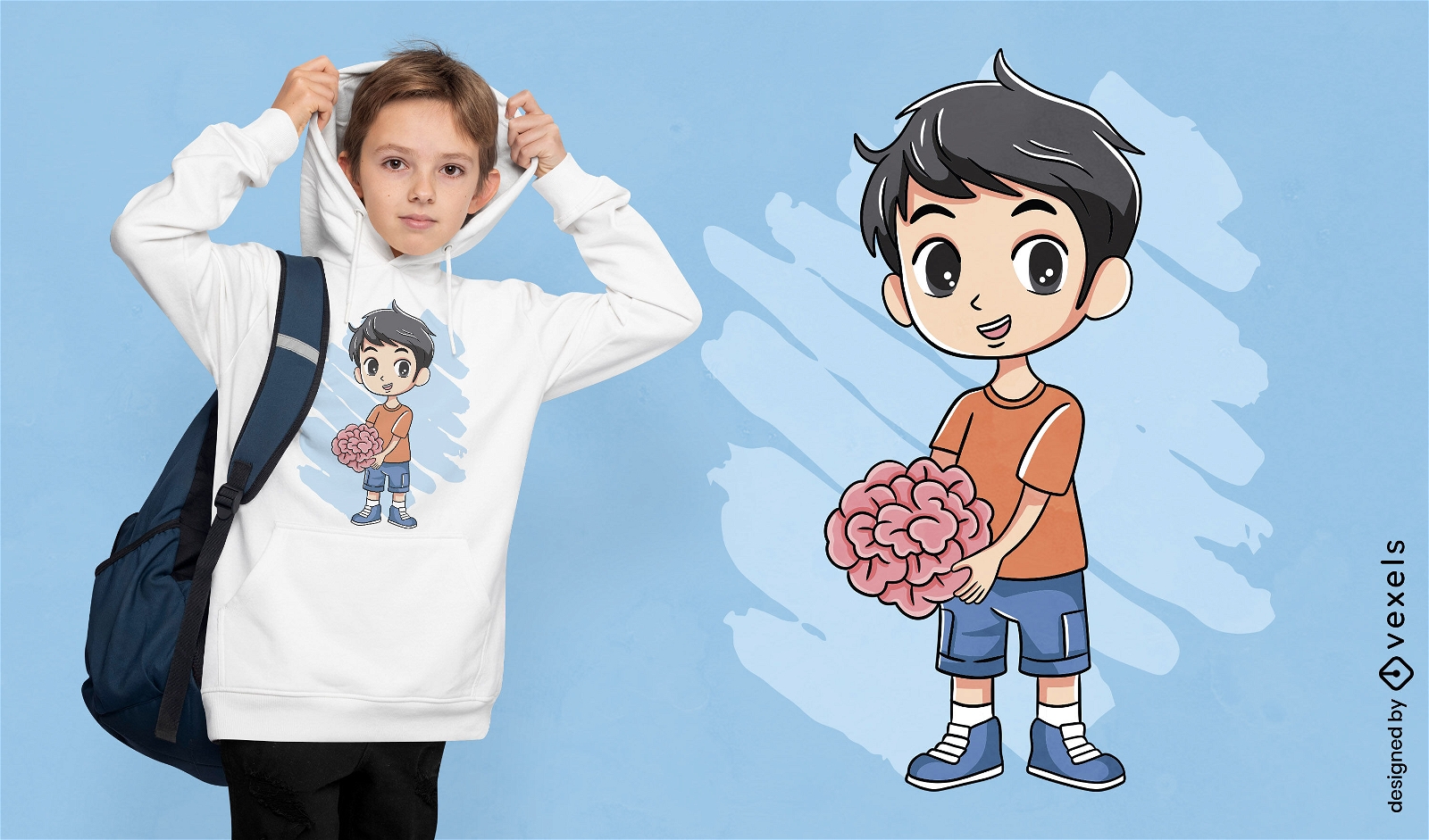Boy holding a brain t-shirt design