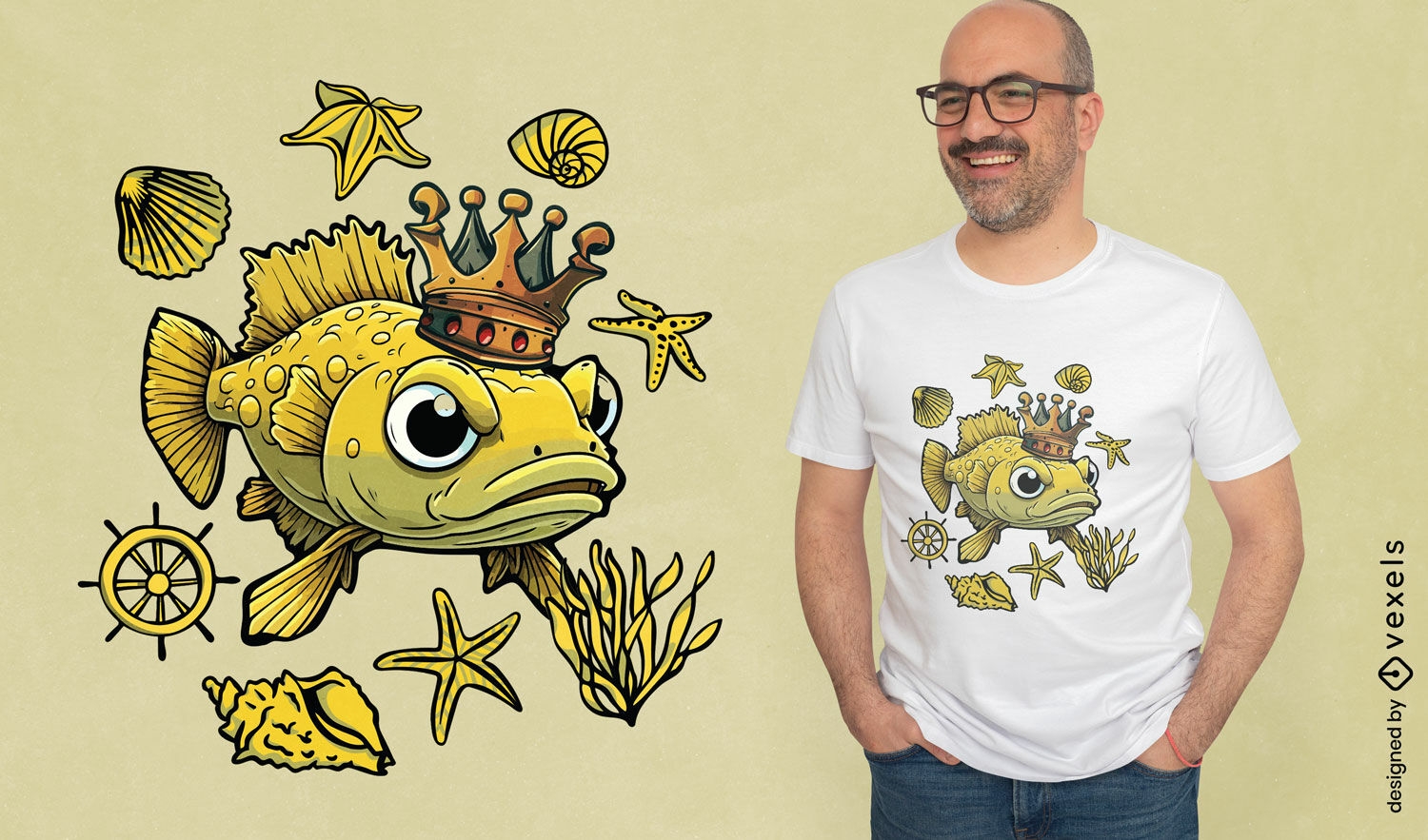 Diseño de camiseta de bacalao con corona