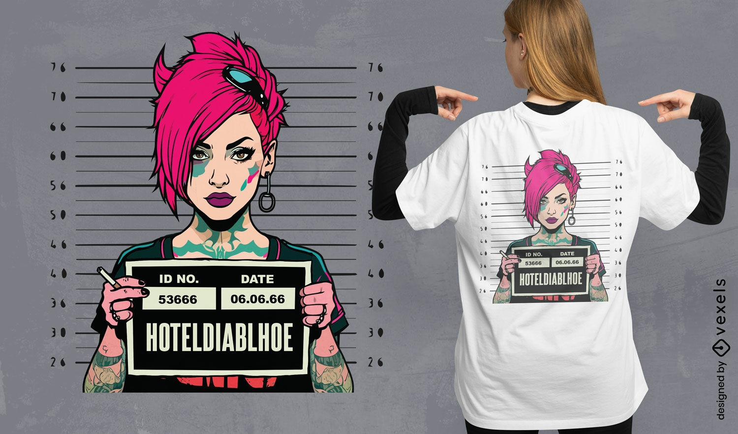 Emo-Mädchen-Fahndungsfoto-T-Shirt-Design