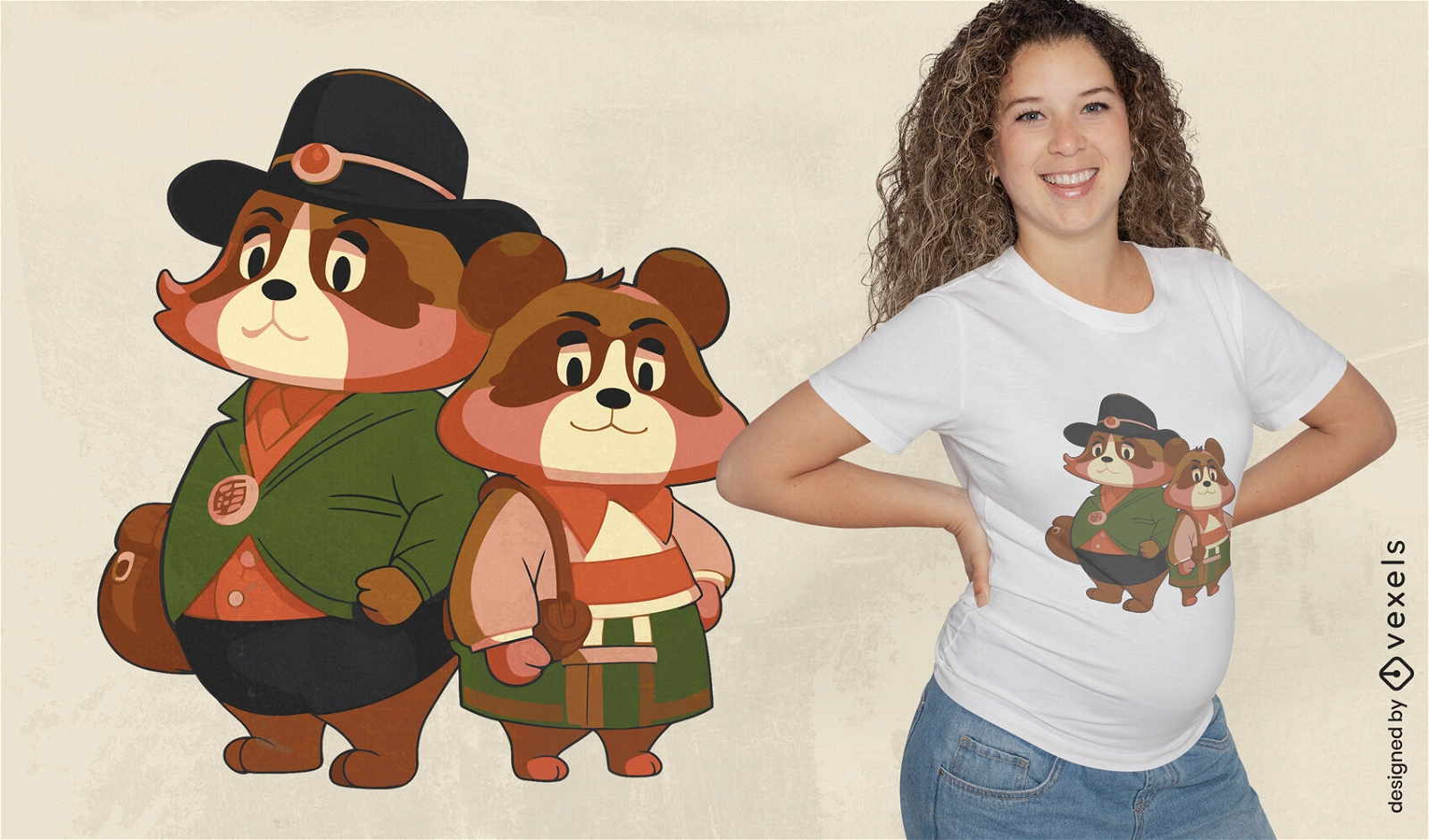 Diseño de camiseta de pareja de mapaches