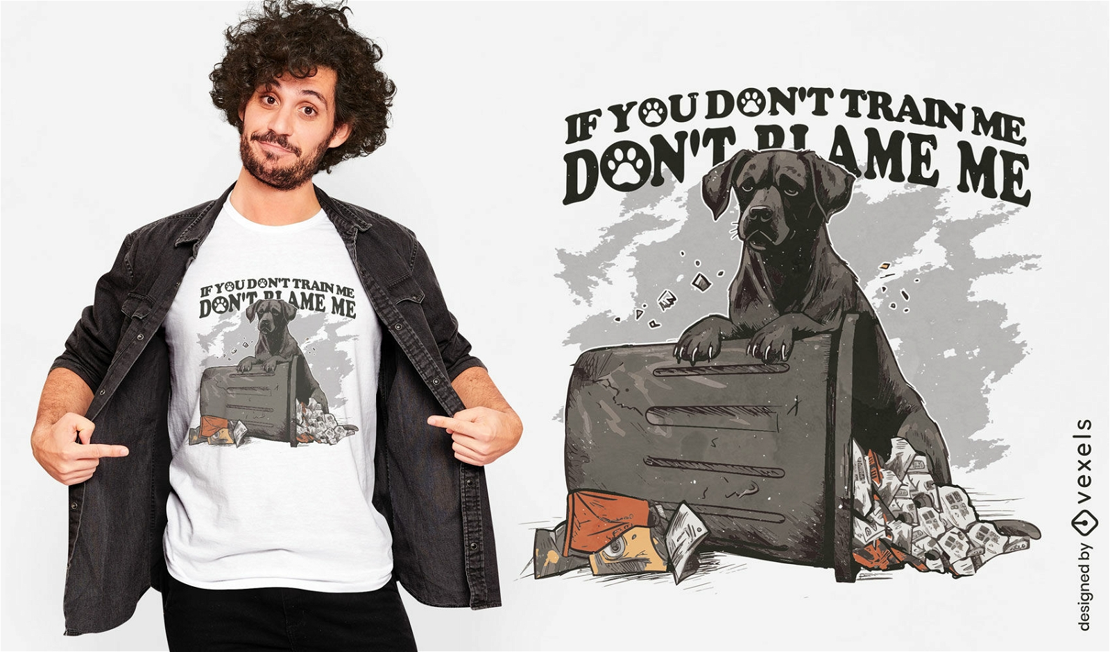 Treine-me design de camiseta com citação de cachorro