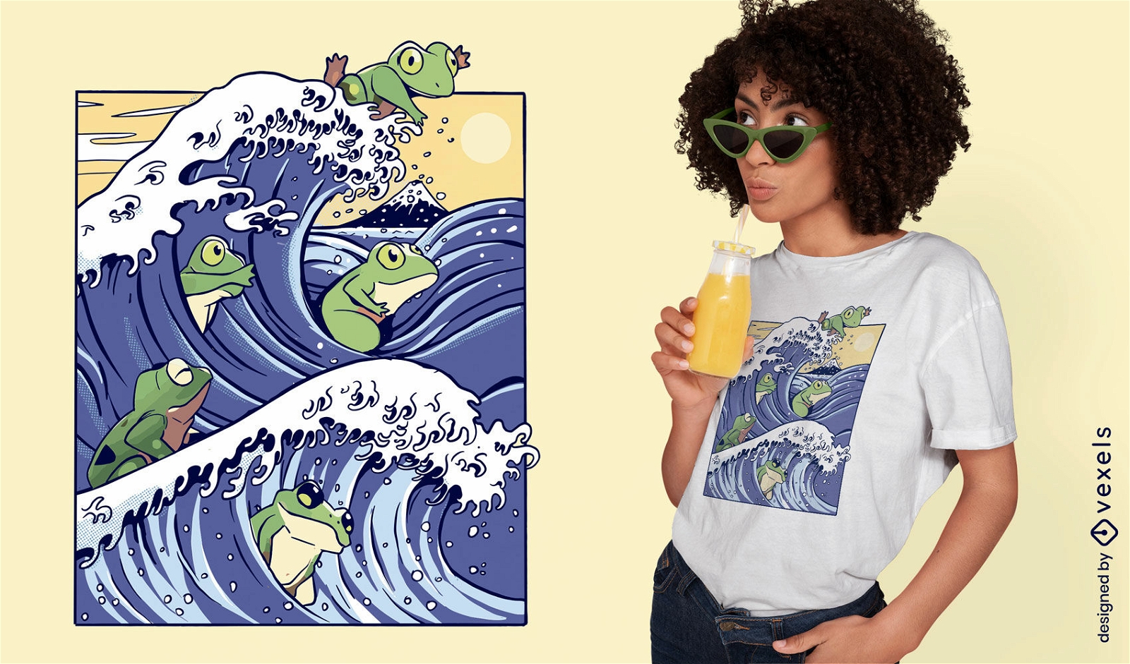 Diseño de camiseta de ranas de onda de Kanagawa