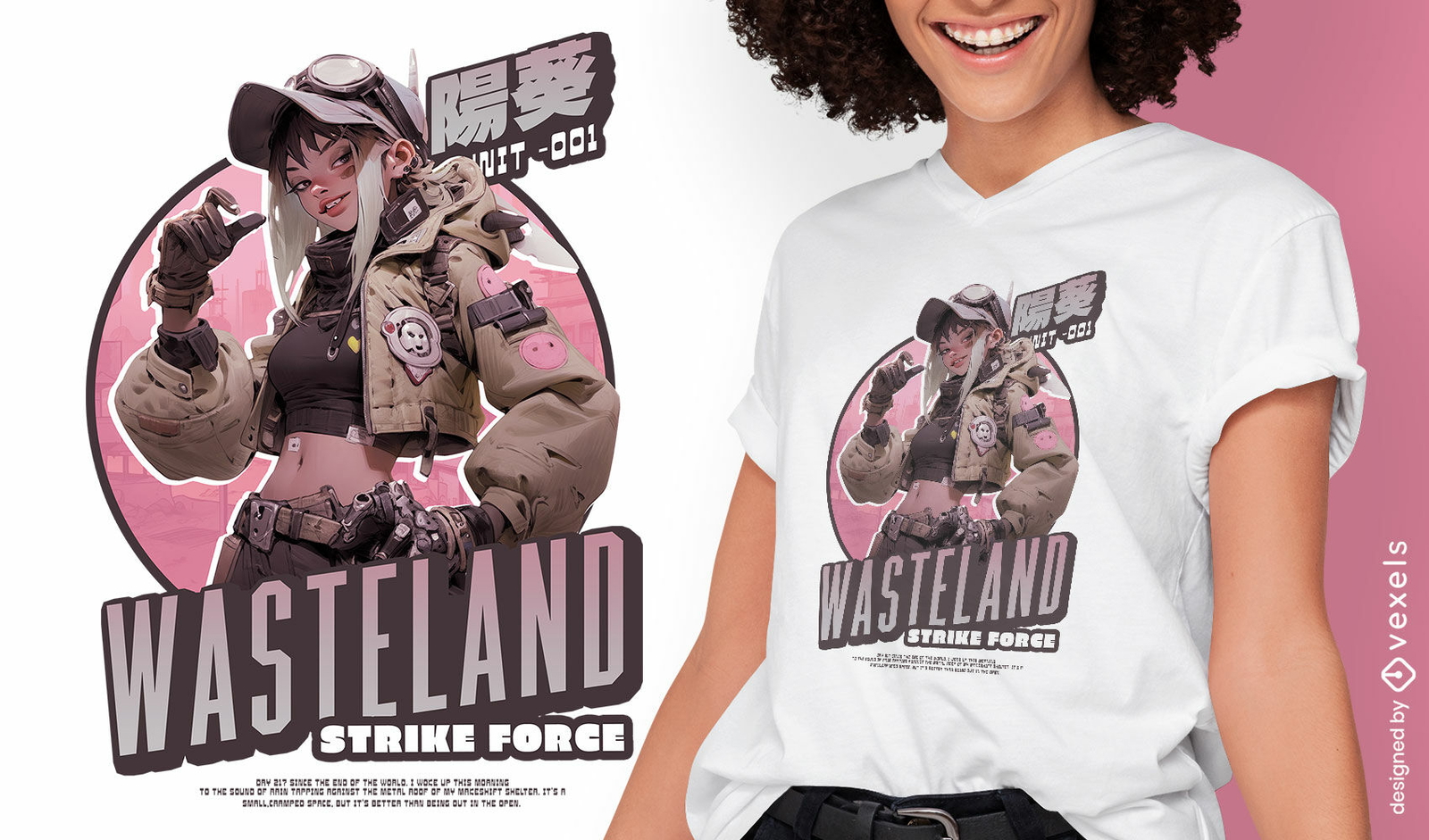 Camiseta com ilustração de menina do exército psd