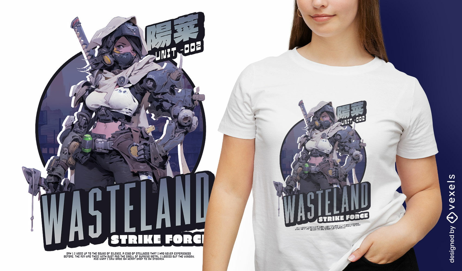 Camiseta distópica com ilustração de menina do exército psd