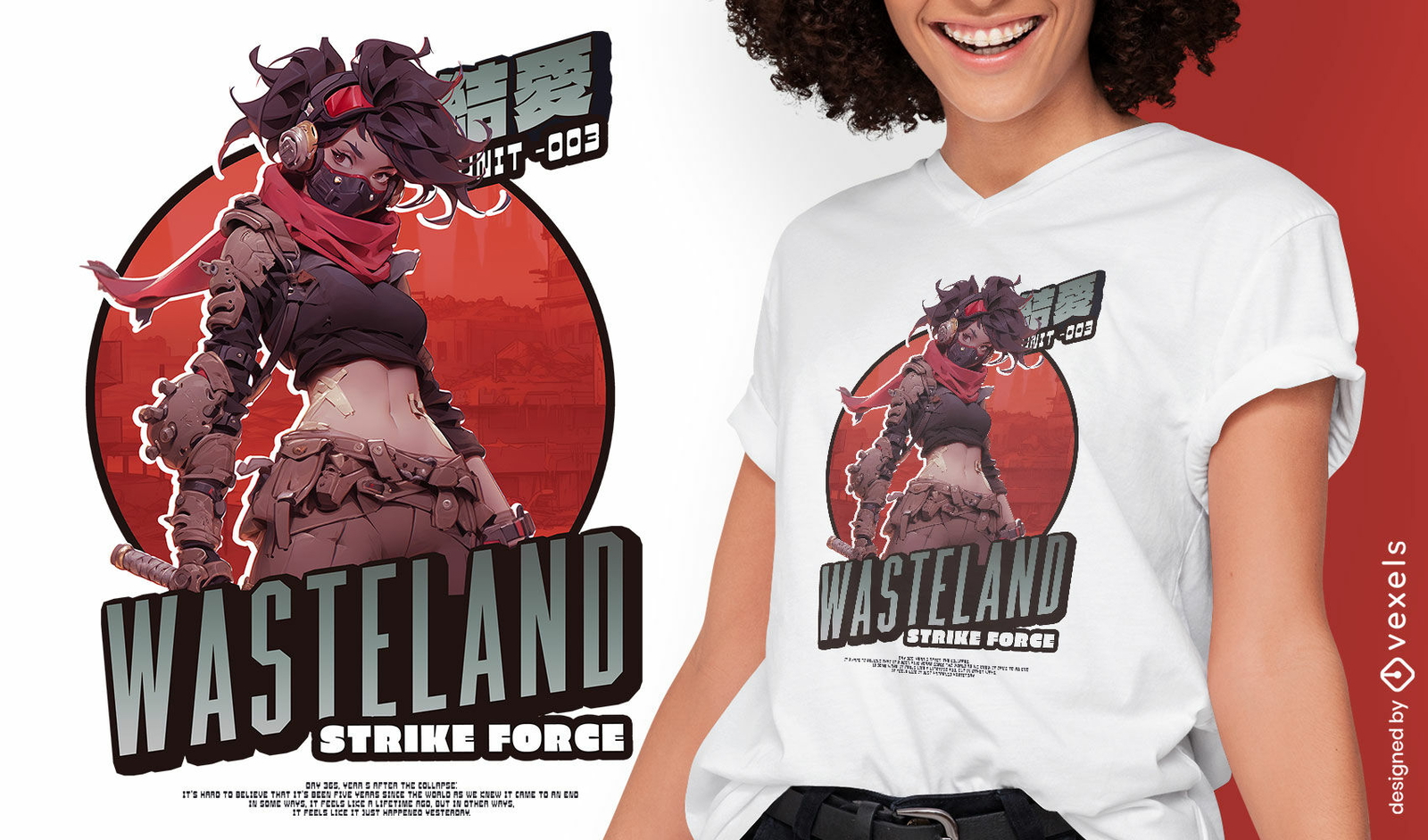 T-shirt da distopia da ilustração da menina do exército psd