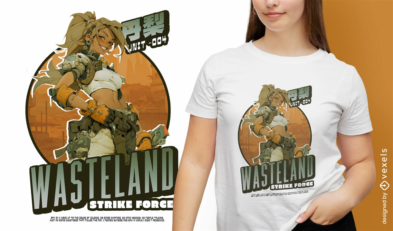 Cool Army Girl Dystopia T-shirt Psd PSD Editable Template