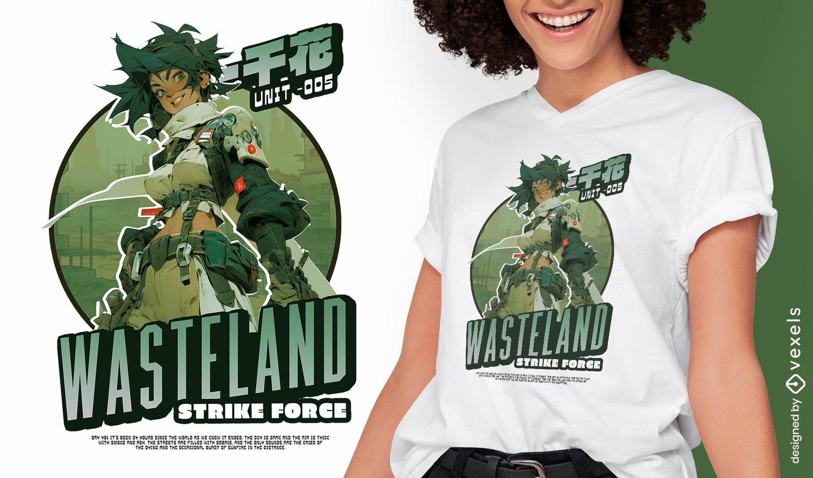 Camiseta de distopía de chica del ejército de anime psd