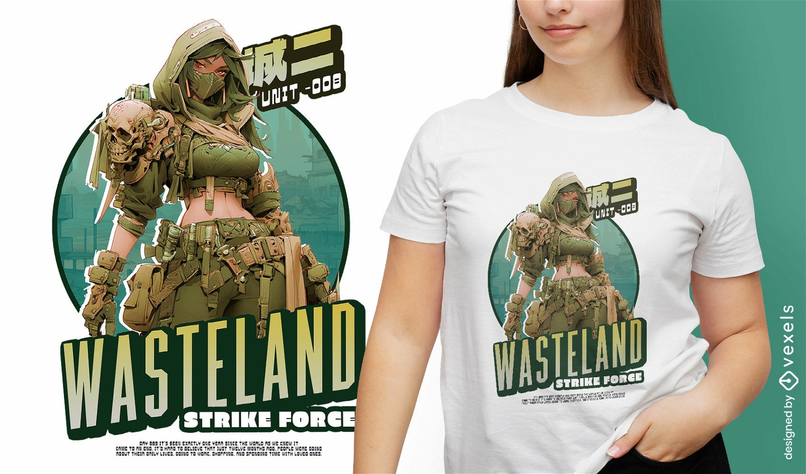 Anime-Armee-weibliches Dystopie-T-Shirt PSD