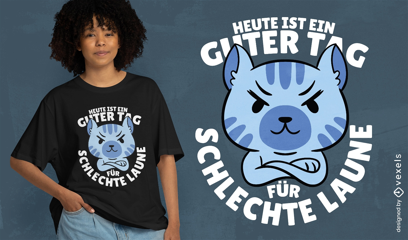 T-Shirt-Design mit deutschem Zitat ?W?tende Katze?.