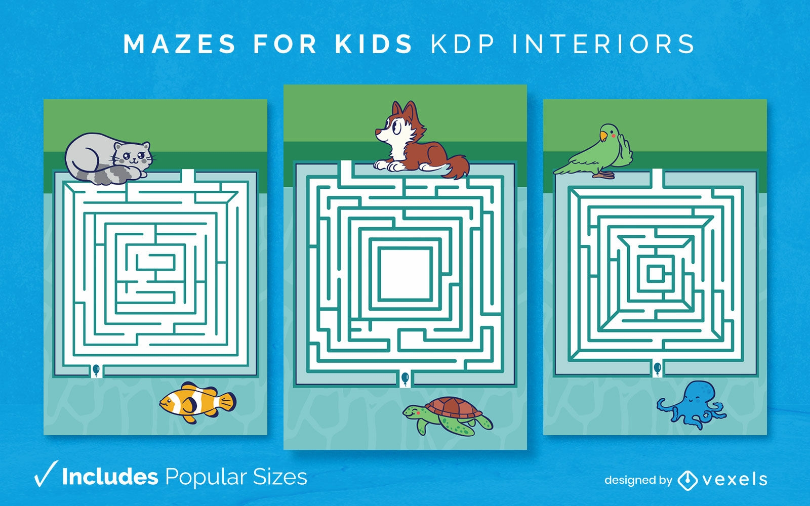 Maze for kids with animals design template