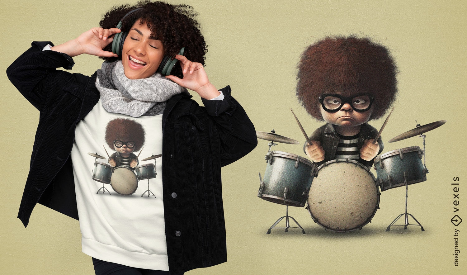 Curly-haired drummer t-shirt design
