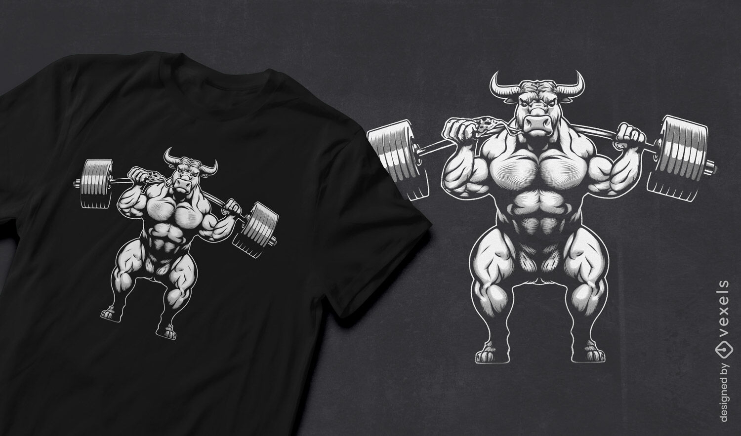Komisches T-Shirt-Design mit muskul?ser Kuh
