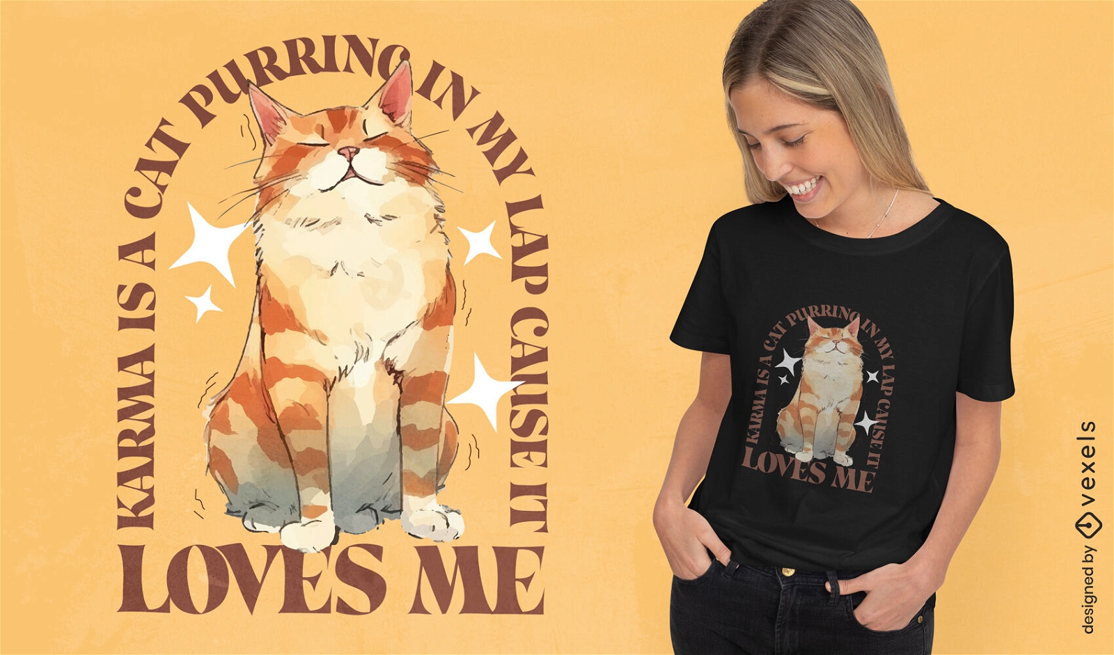 Karma es un dise?o de camiseta de gato ronroneando