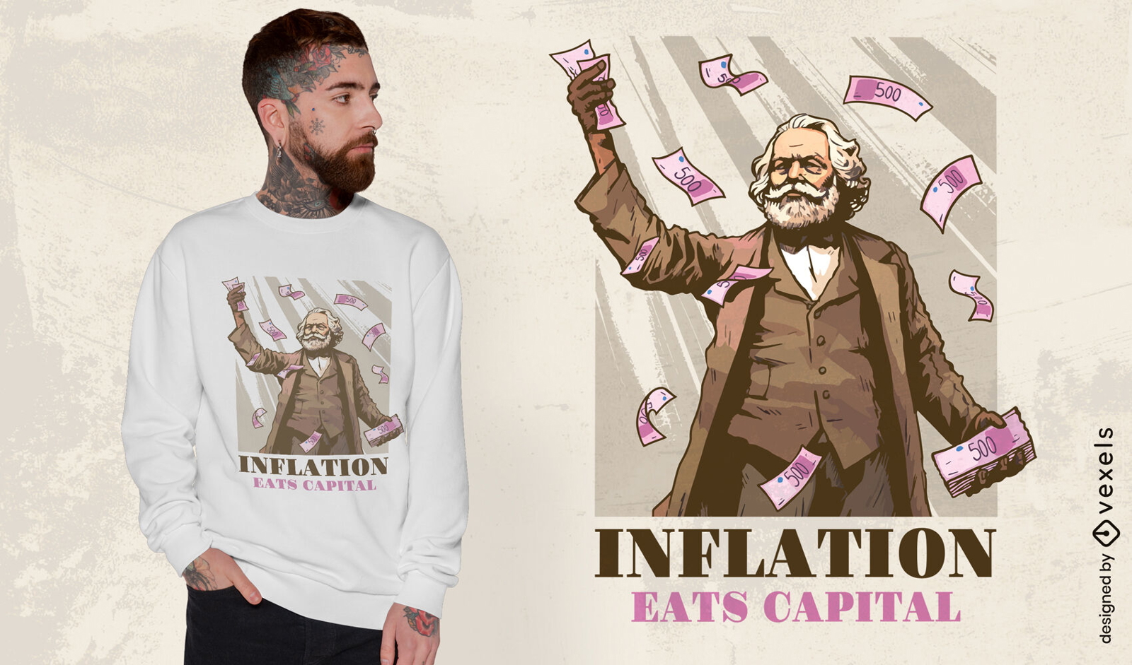 Diseño de camiseta de Marx tirando dinero