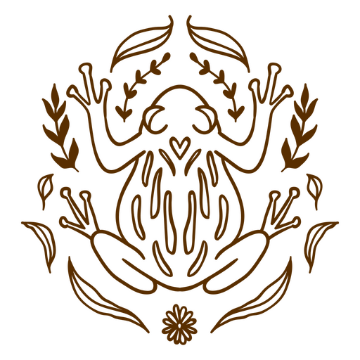 Rana marrón con hojas Diseño PNG