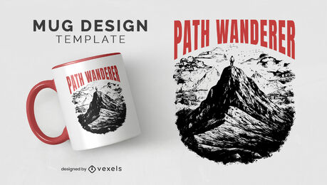 Diseño de taza de viaje a través de las montañas.