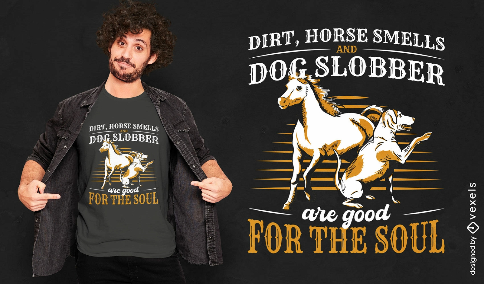 Diseño de camiseta vintage de caballo y perro.