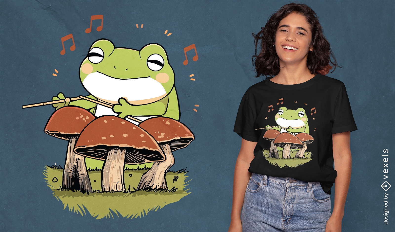 Frog playing drums t-shirt design