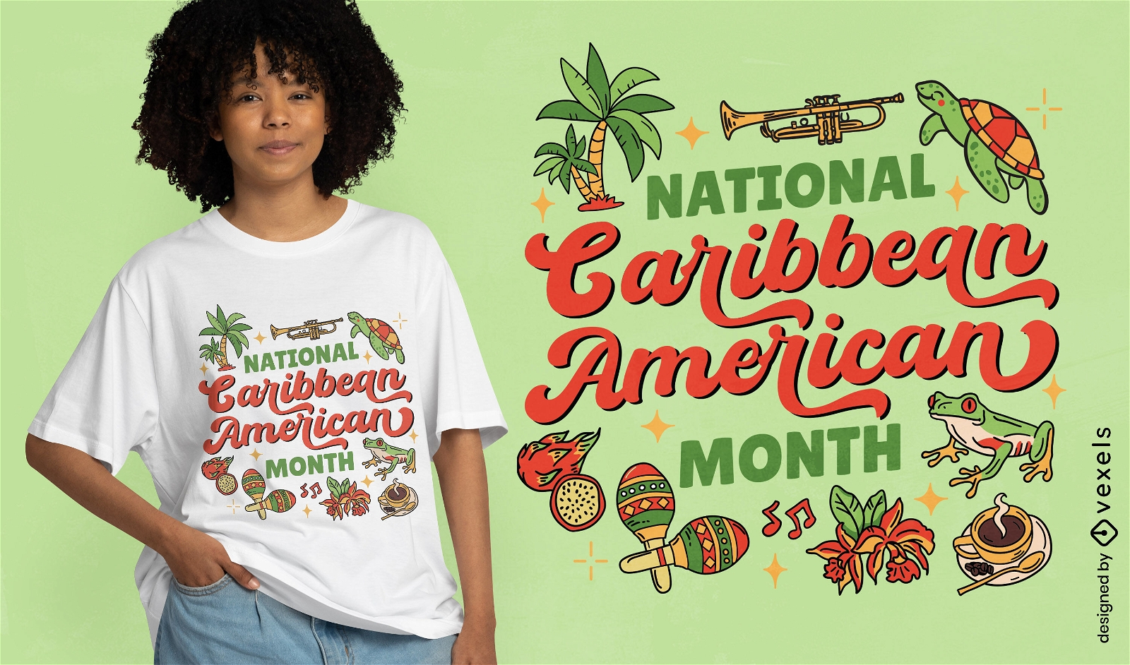 Dise?o de camiseta del mes caribe?o americano.