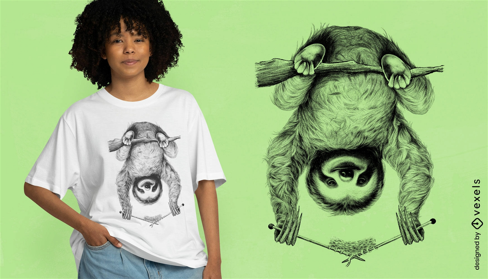 Whimsical knitting sloth t-shirt design